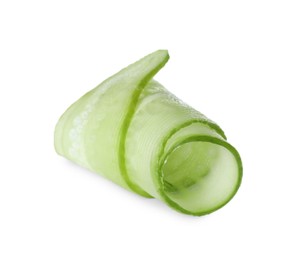 Photo of Slice of fresh ripe cucumber isolated on white