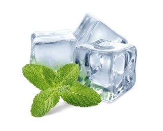 Image of Green mint and ice cubes isolated on white