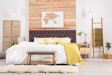 Photo of Modern interior design of cozy light bedroom