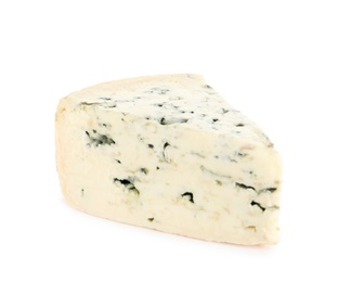 Photo of Piece of tasty blue cheese isolated on white