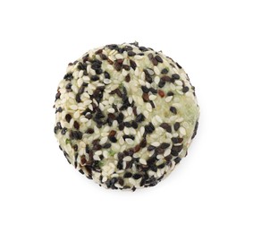 Vegan cutlet with sesame seeds isolated on white, top view