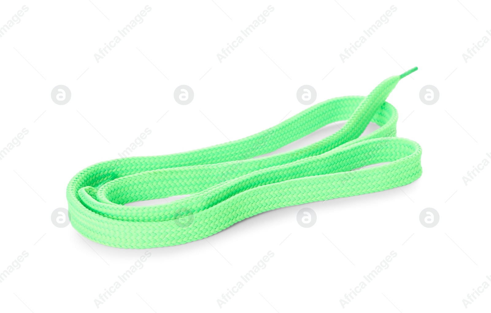 Photo of Mint shoe lace isolated on white. Stylish accessory