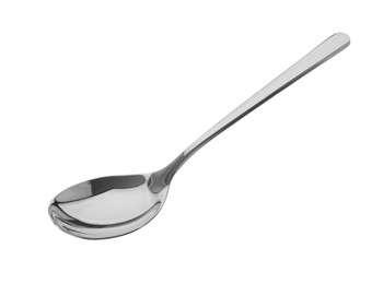 Photo of One shiny silver spoon isolated on white