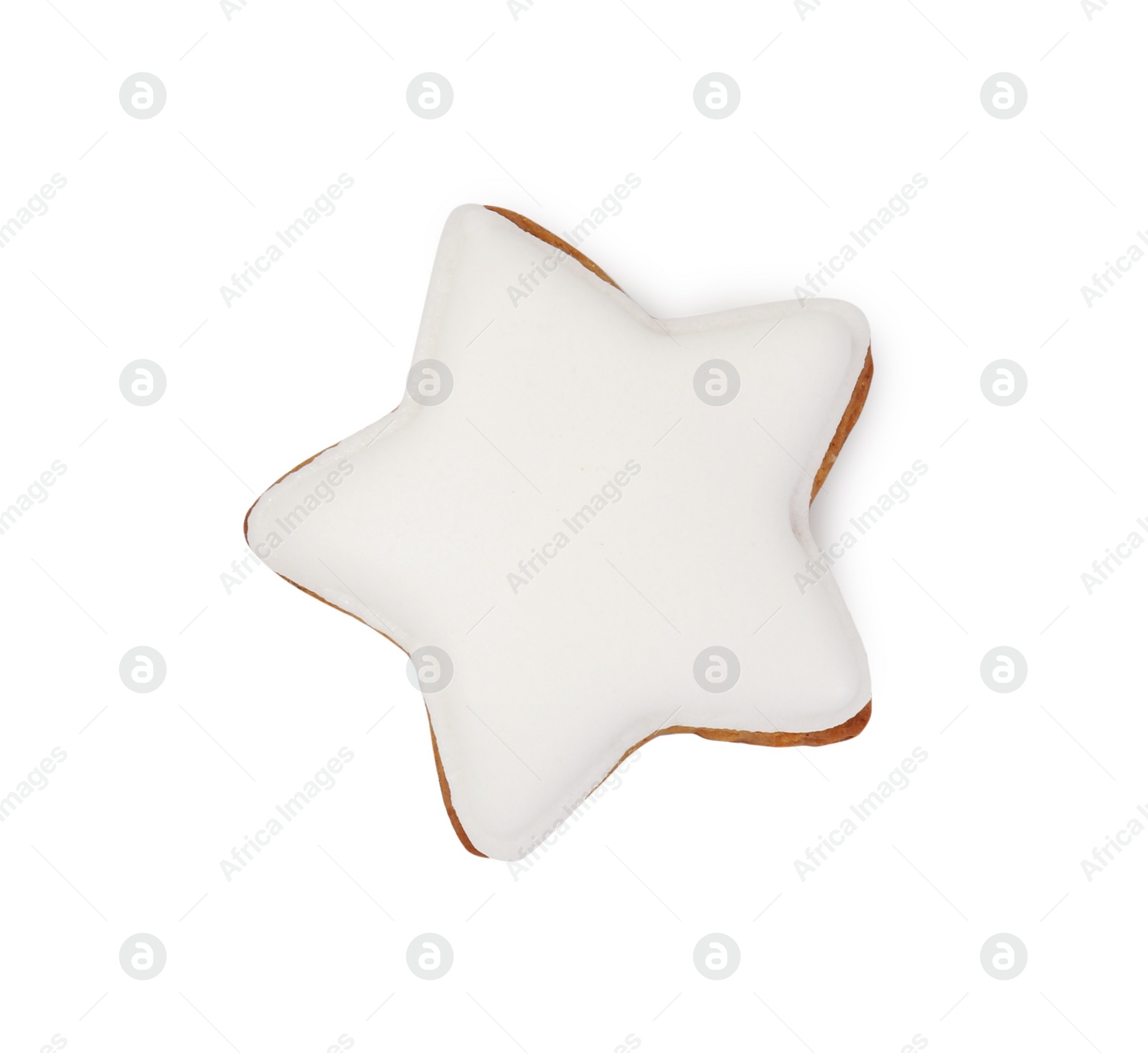 Photo of Tasty star shaped Christmas cookie with icing isolated on white, top view