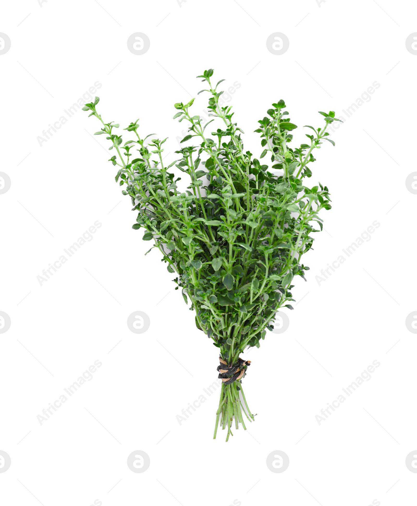 Photo of Bunch of aromatic thyme isolated on white, top view. Fresh herb