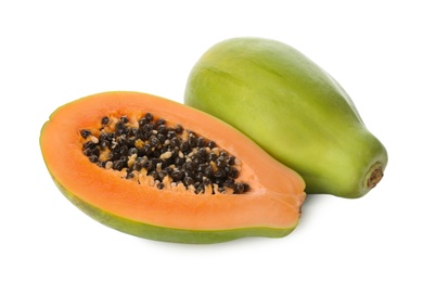 Fresh ripe papaya fruits on white background