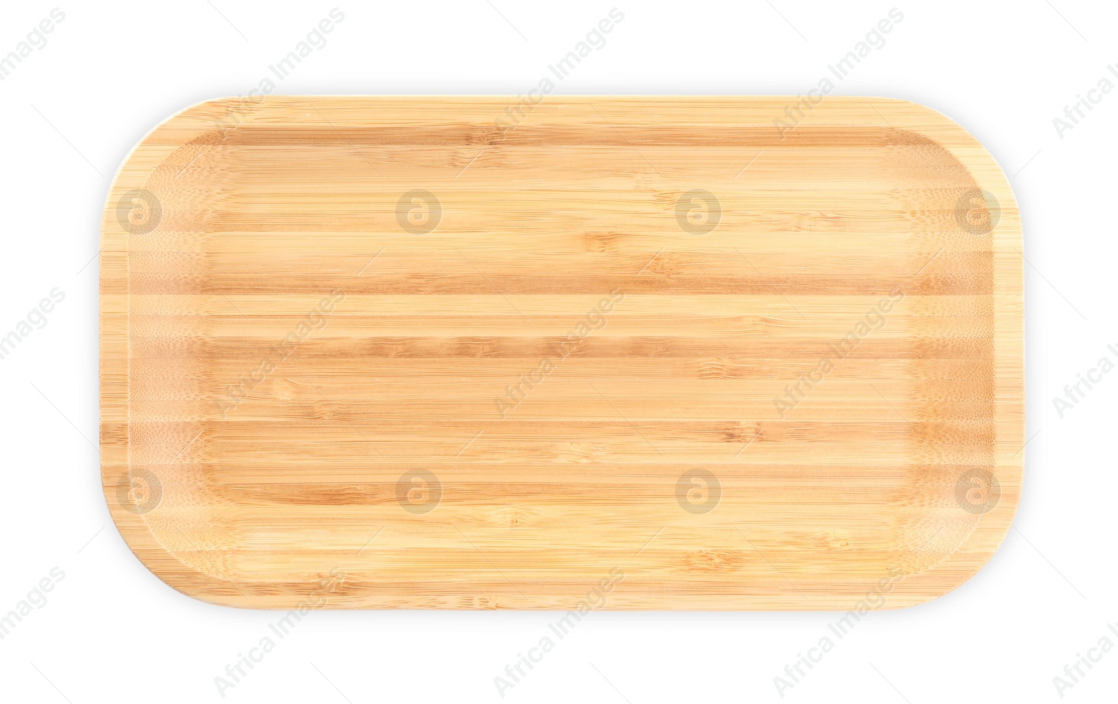 Photo of Empty clean wooden plate isolated on white, top view