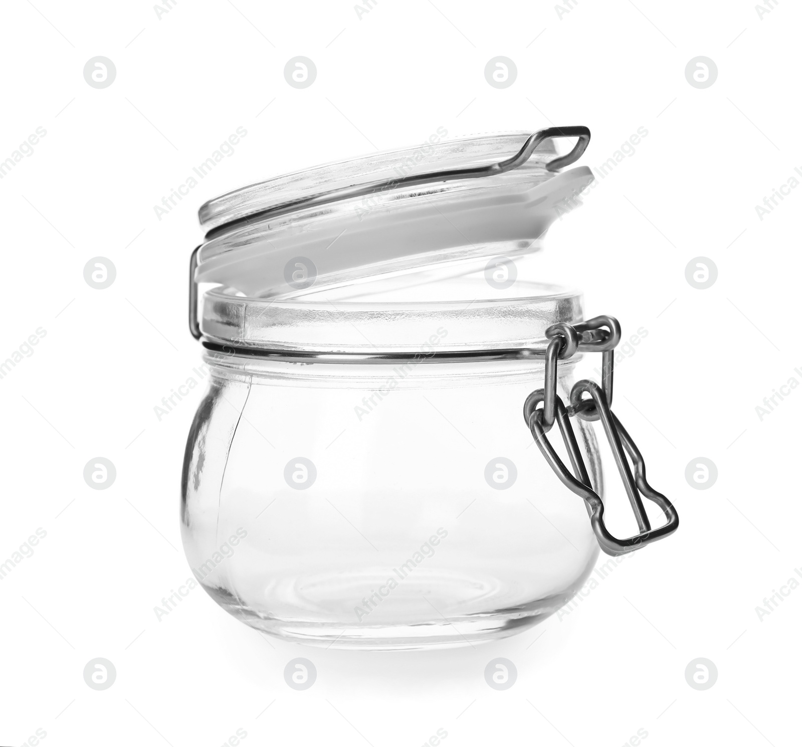 Photo of Empty glass jar on white background