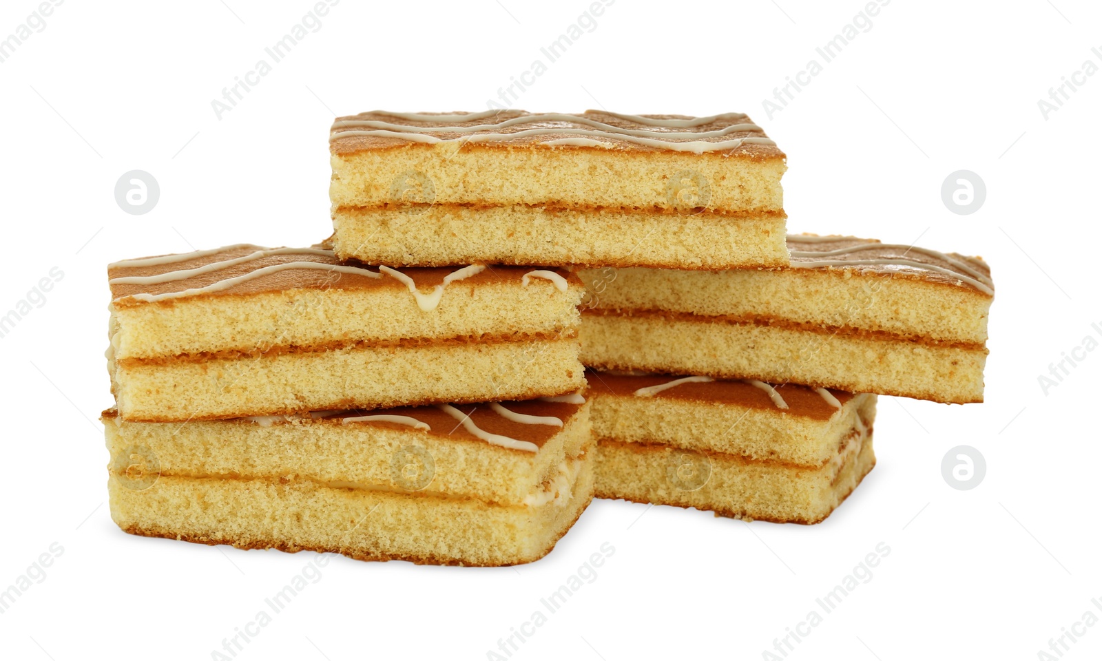 Photo of Delicious homemade sponge cakes isolated on white