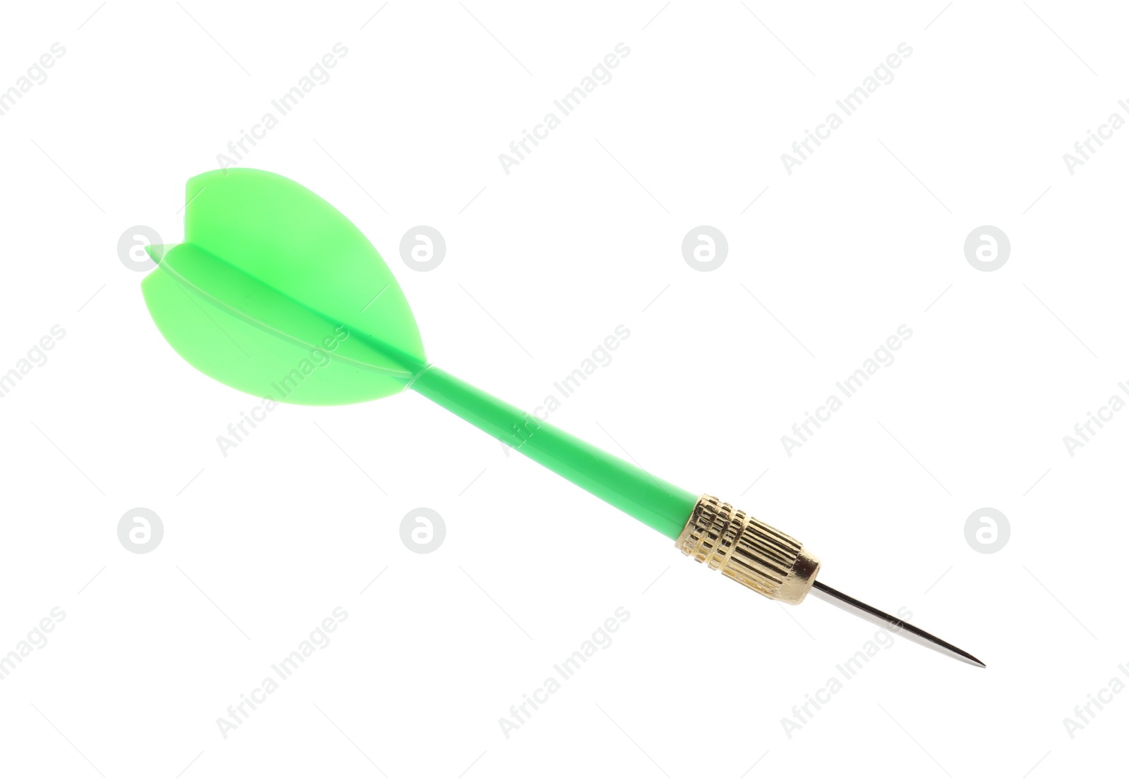 Photo of Single sharp green dart isolated on white