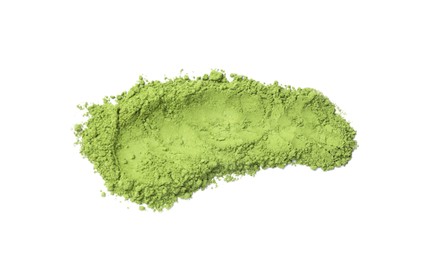 Photo of Green matcha powder isolated on white, top view