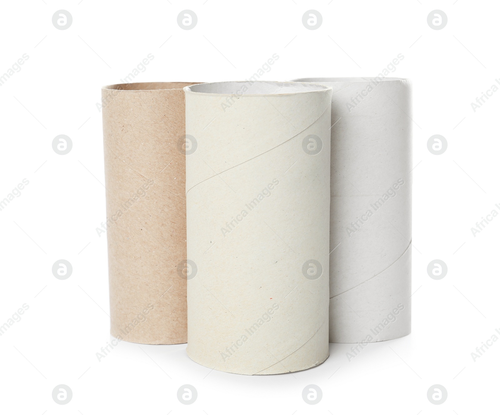 Photo of Empty toilet paper rolls on white background