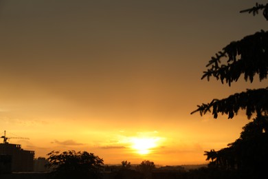 Picturesque view of beautiful cityscape at sunset