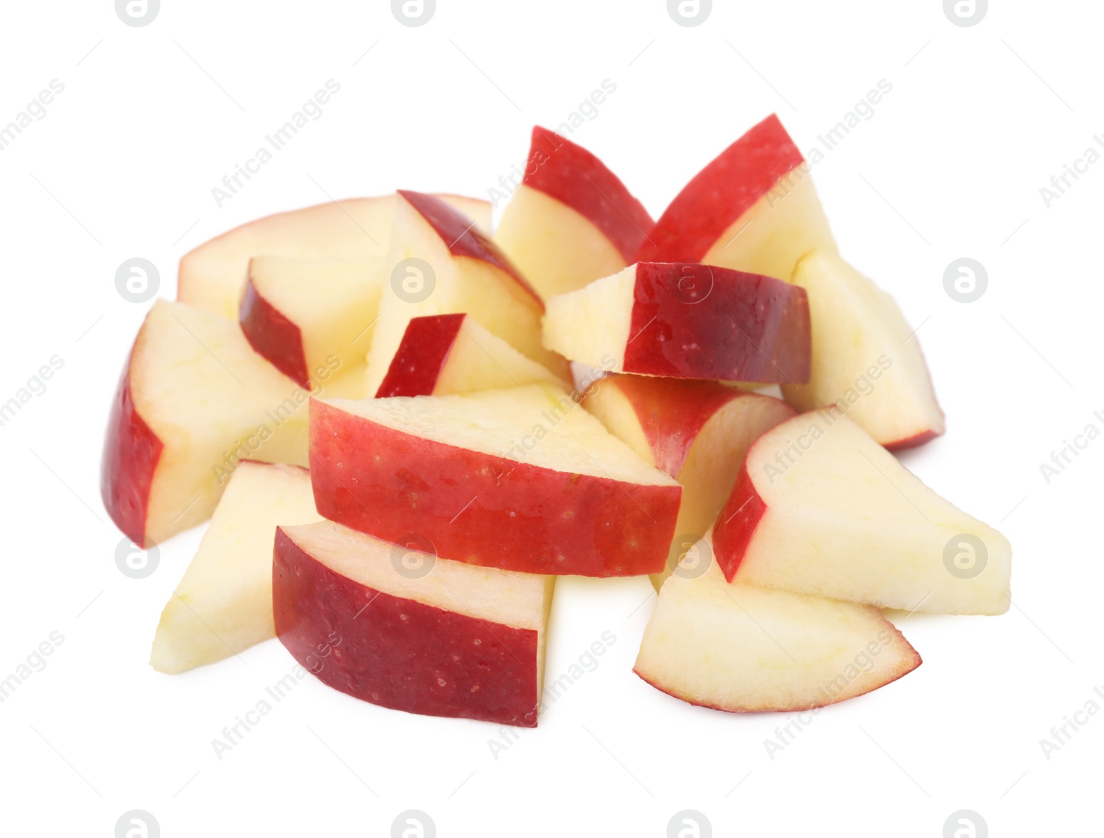 Photo of Pile of apple slices isolated on white