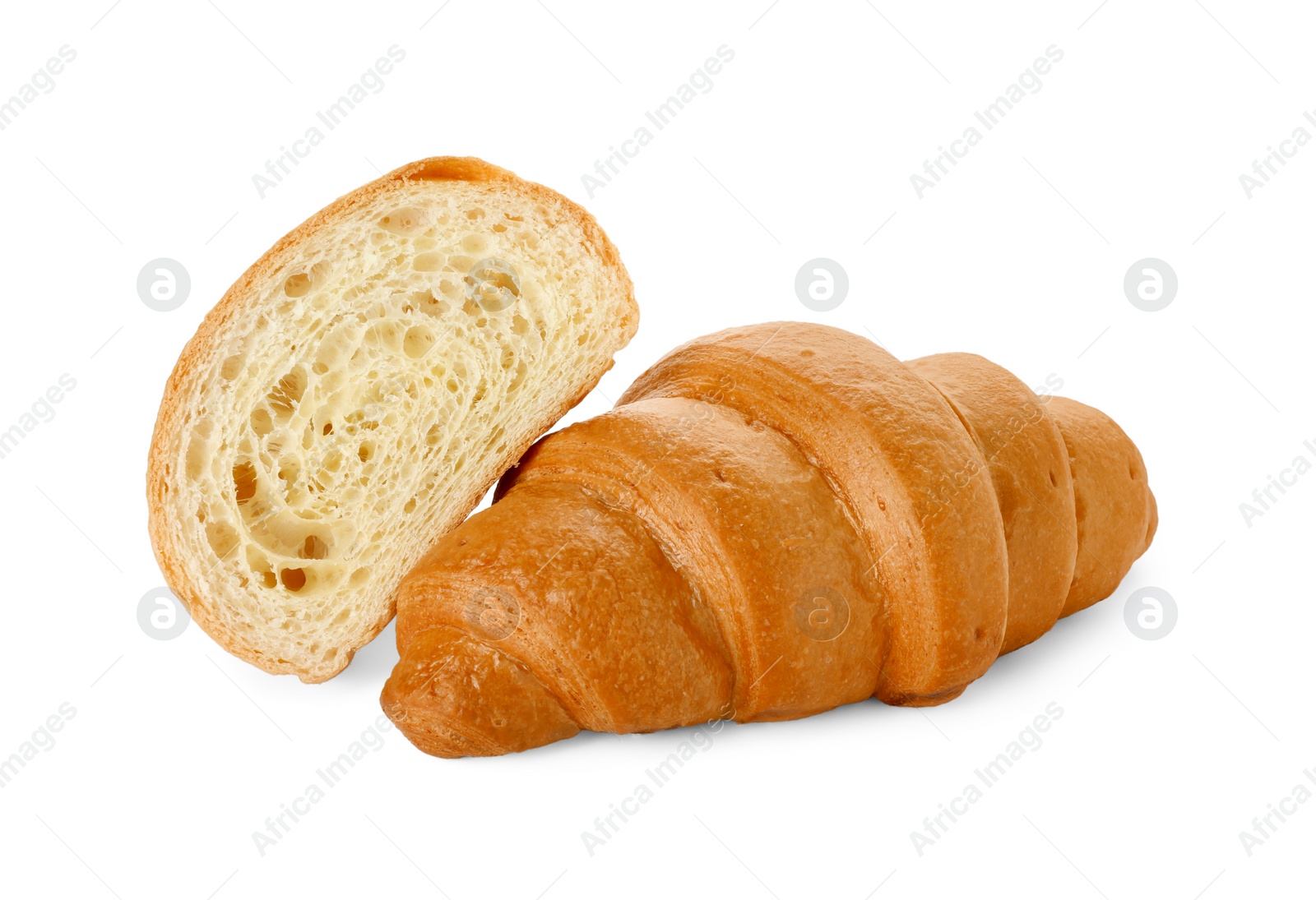 Photo of Delicious croissants isolated on white. Freshly baked pastries