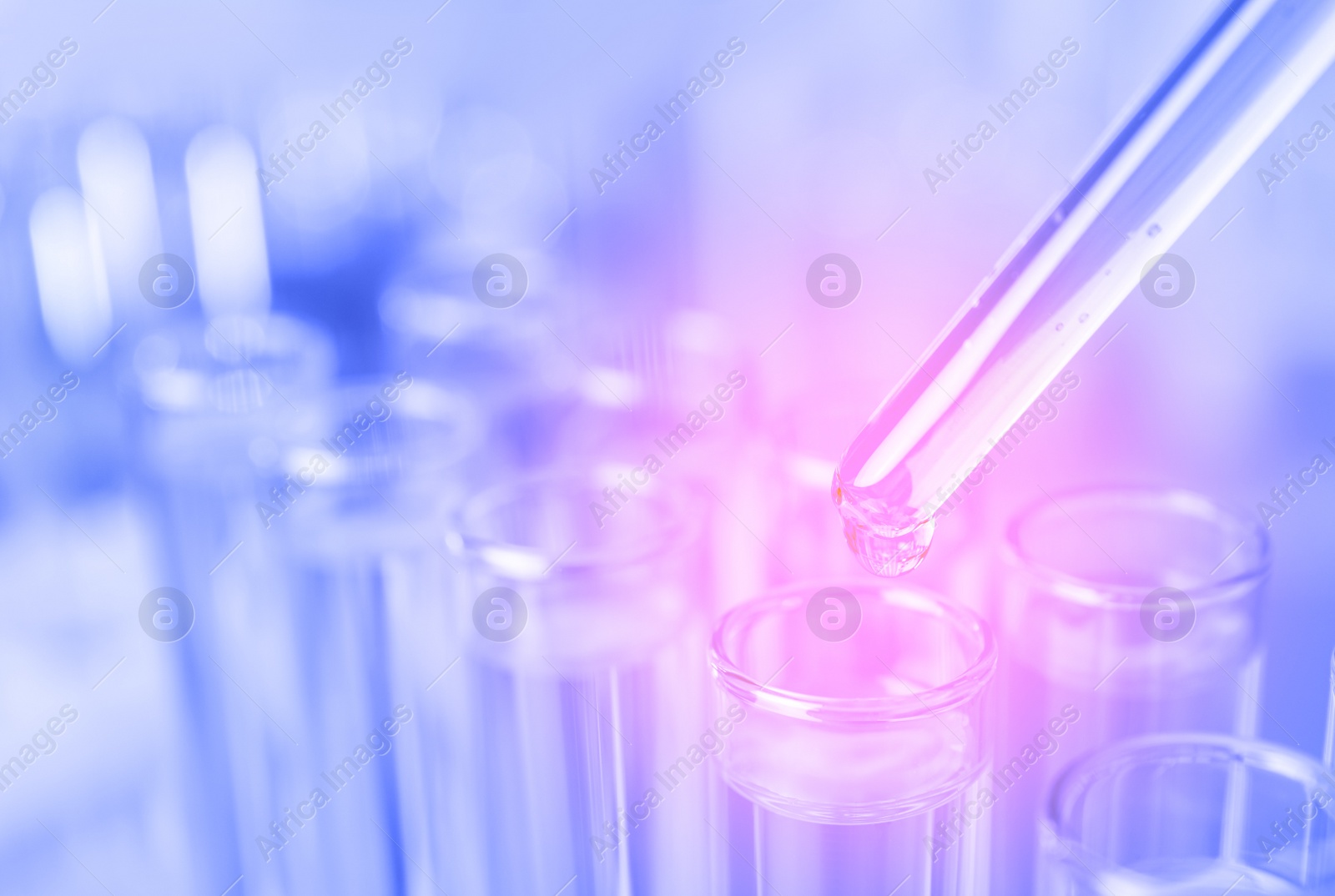 Image of Dripping liquid into test tube, closeup. Laboratory analysis