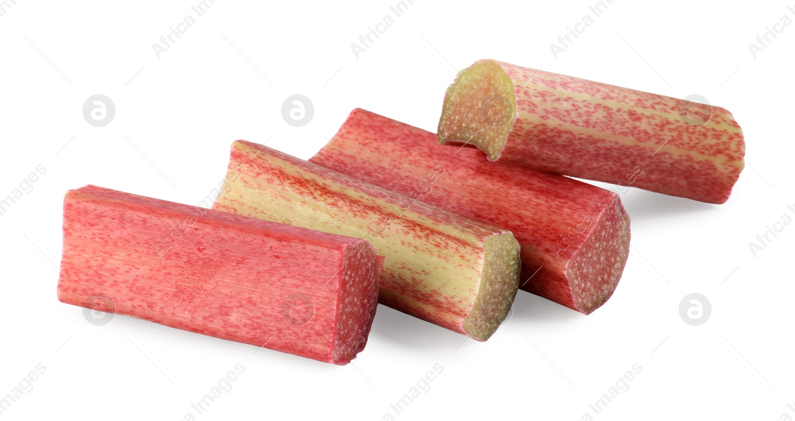 Photo of Pieces of ripe rhubarb isolated on white