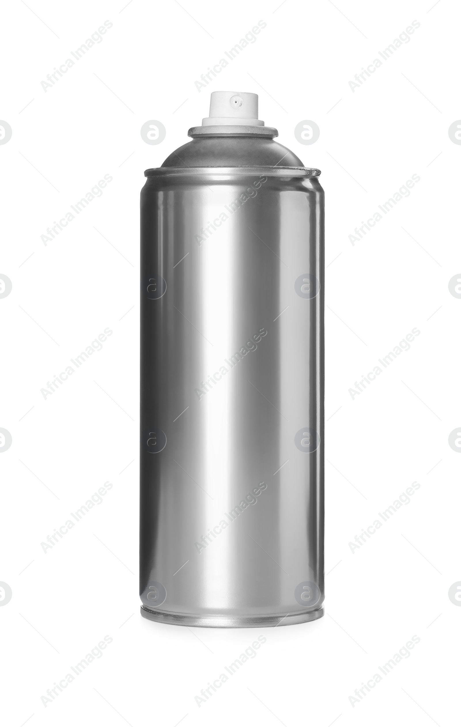Photo of Can of silver spray paint isolated on white. Graffiti supply