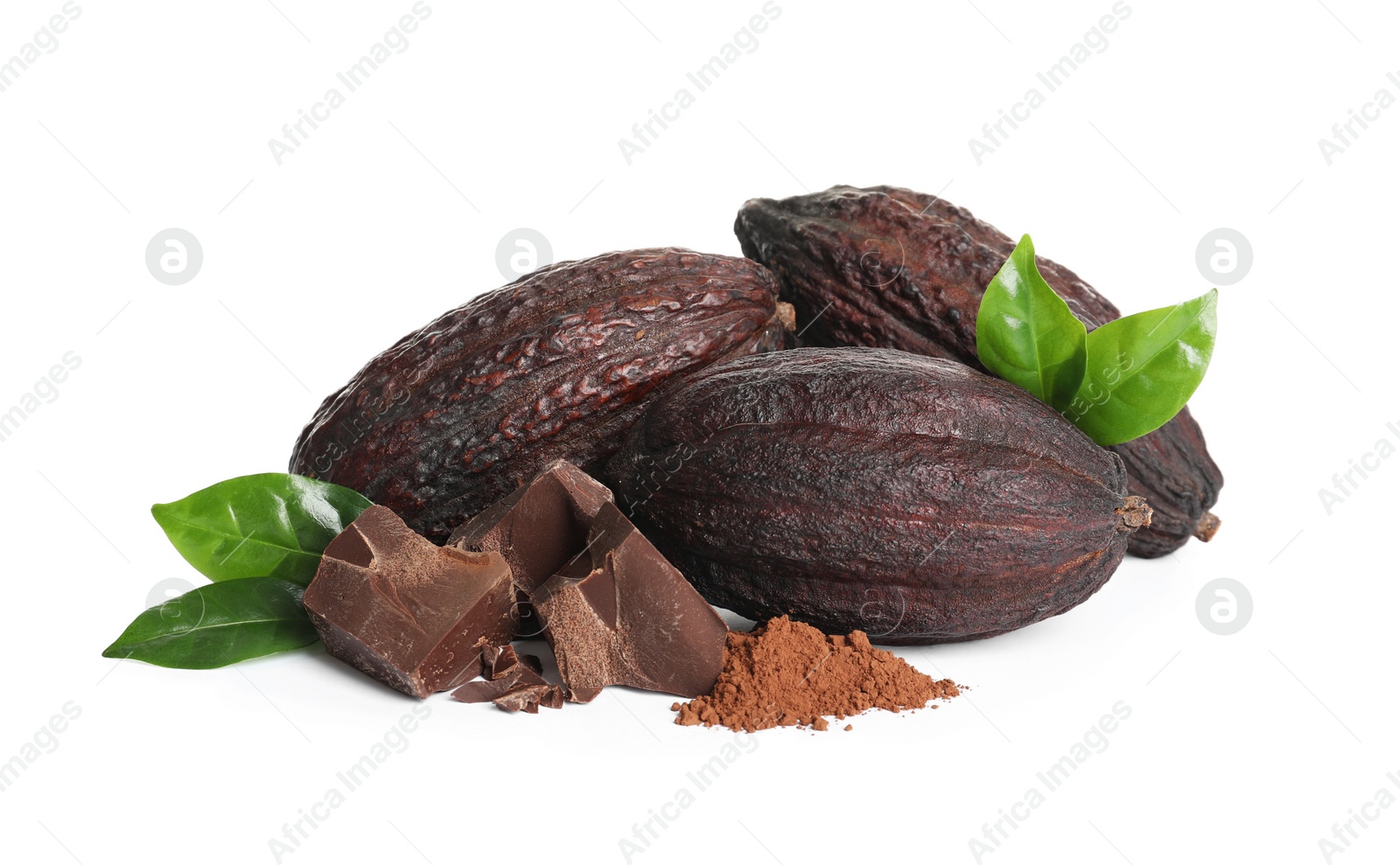 Photo of Composition with cocoa products on white background