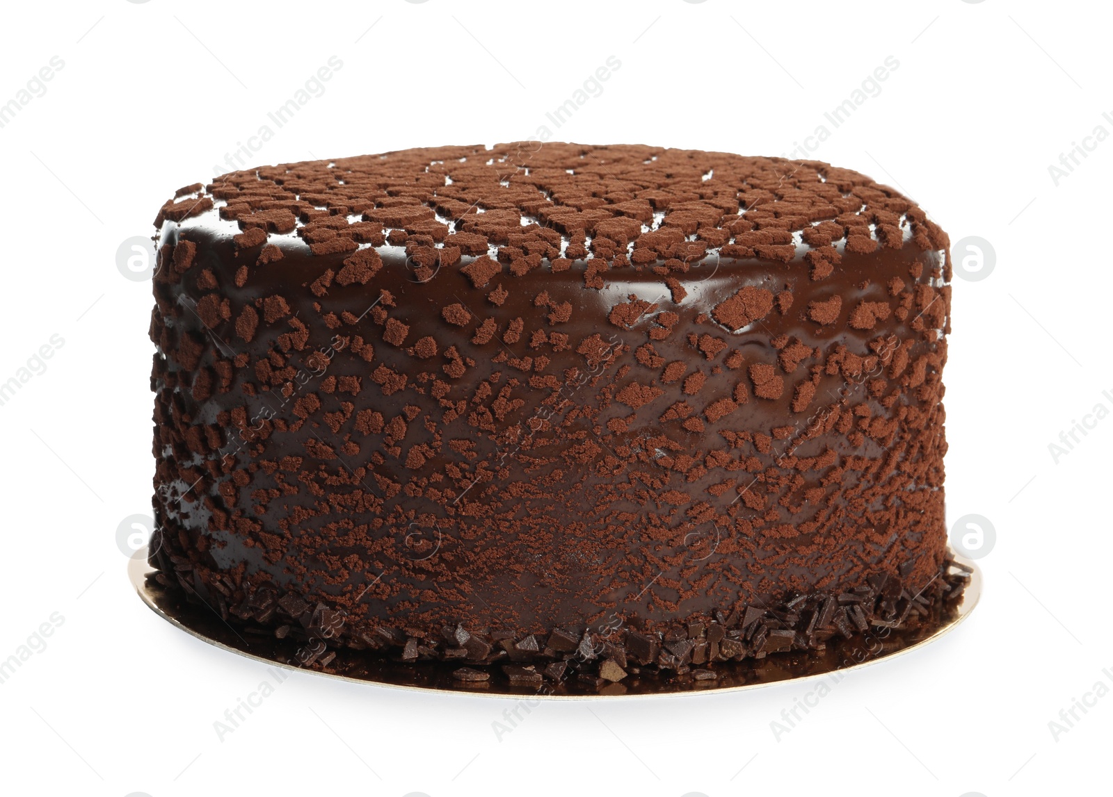 Photo of Delicious chocolate truffle cake isolated on white