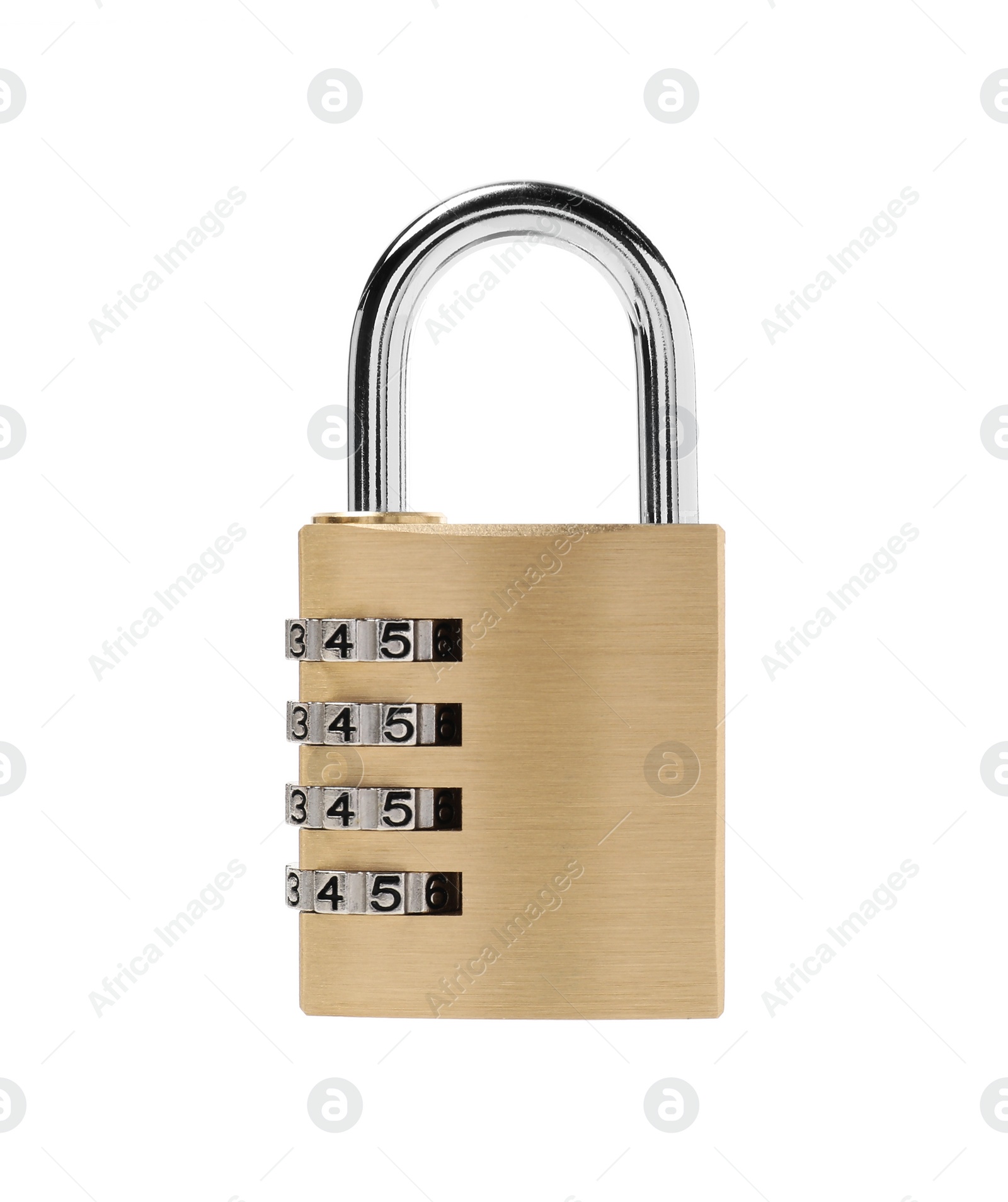 Photo of Locked steel combination padlock isolated on white