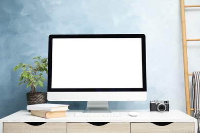 Photo of Comfortable workplace with modern computer on table