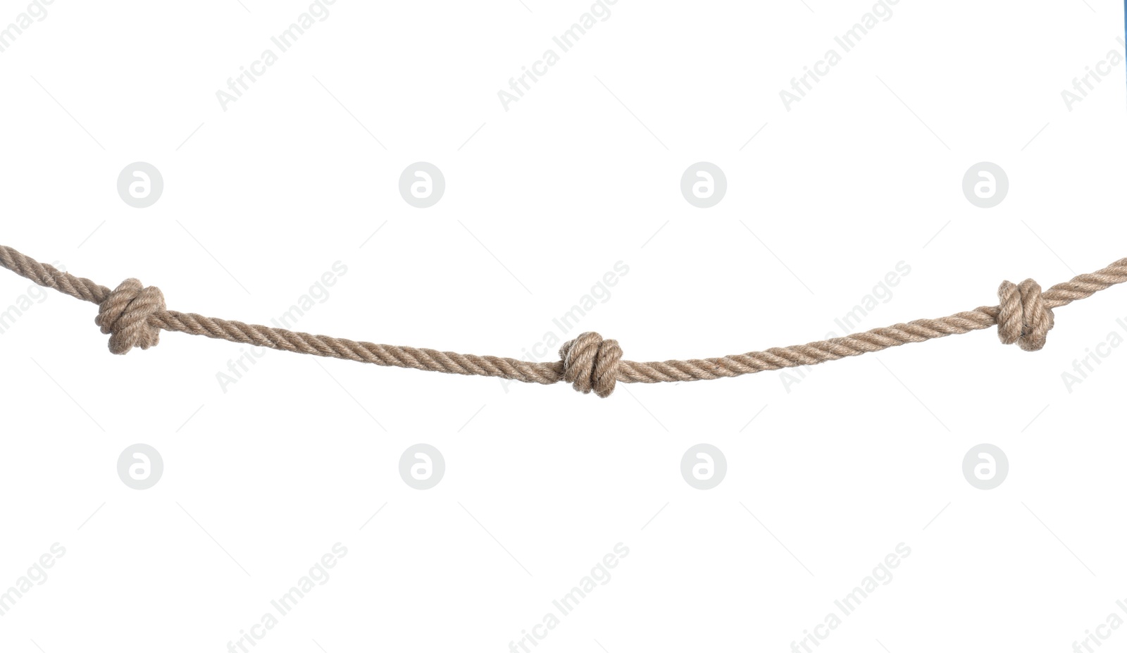 Photo of Cotton rope with knots on white background