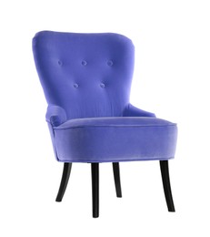 One comfortable blue violet armchair isolated on white