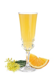 Photo of Glass of Mimosa cocktail isolated on white