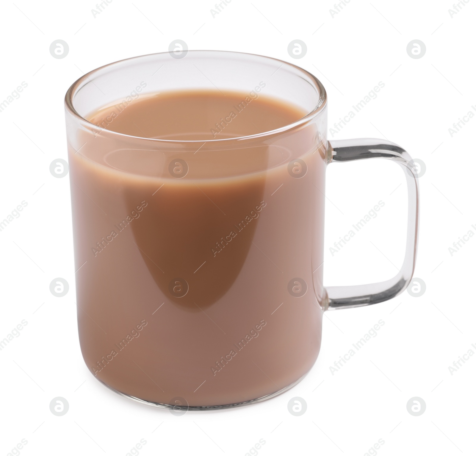 Photo of Delicious tea with milk on white background