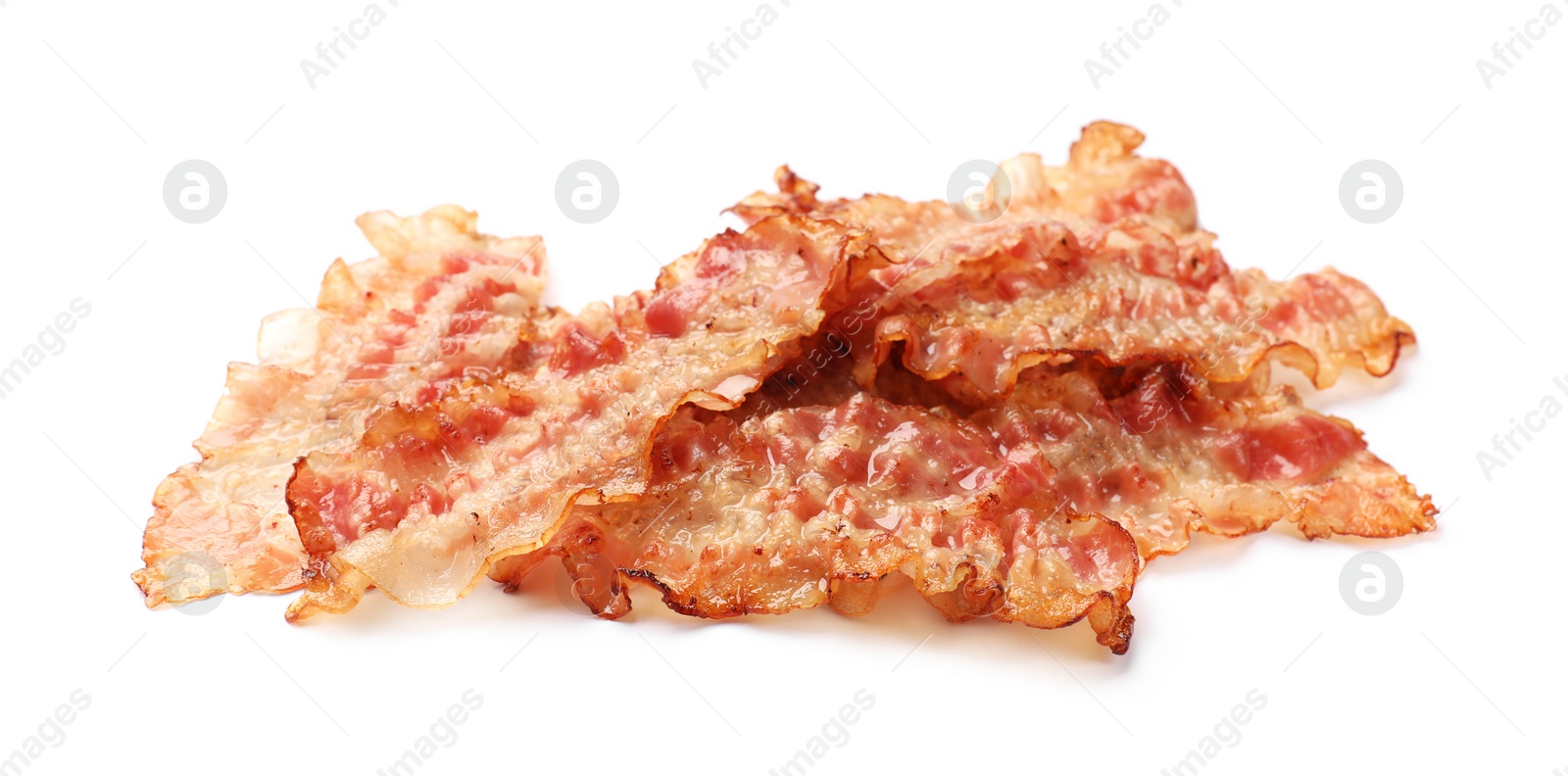 Photo of Delicious fried bacon slices isolated on white