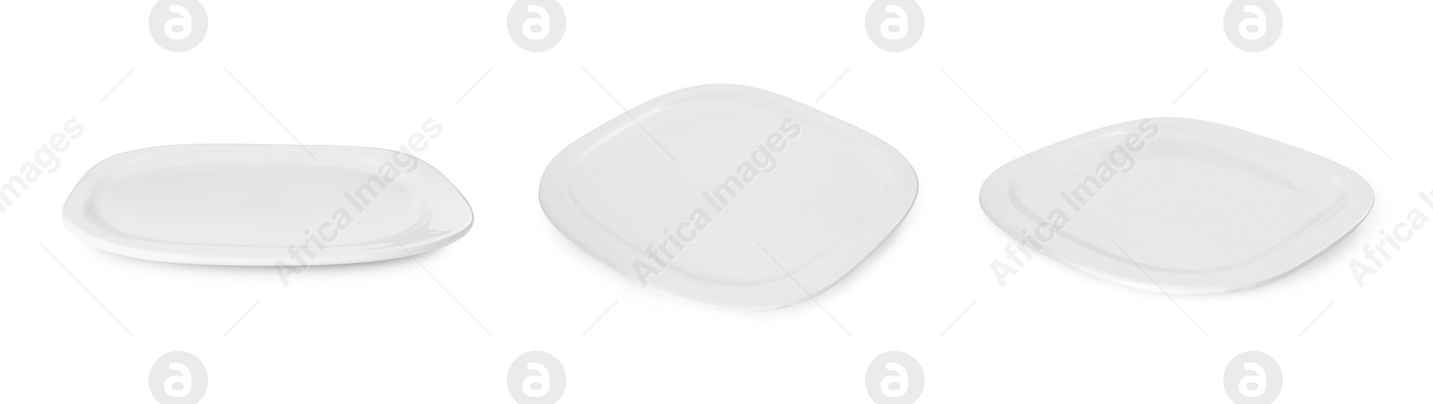 Image of Empty ceramic plate isolated on white, set