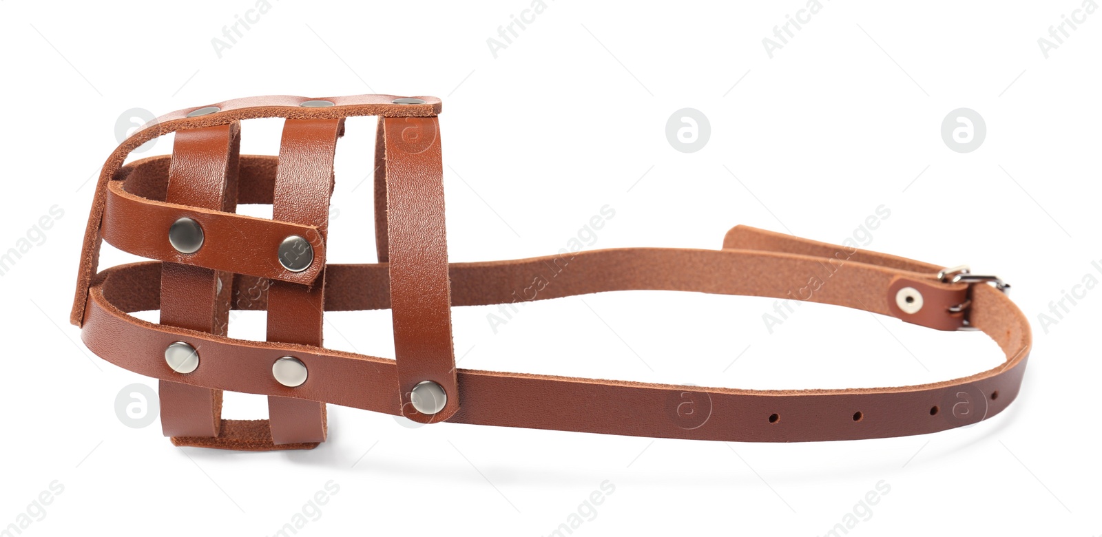 Photo of Brown leather dog muzzle isolated on white