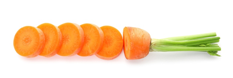 Photo of Ripe sliced carrot on white background