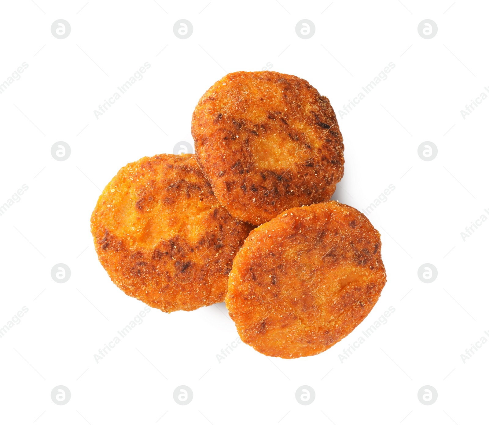 Photo of Tasty vegan cutlets isolated on white, top view