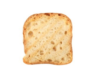 Photo of Slice of grilled wheat bread isolated on white, top view