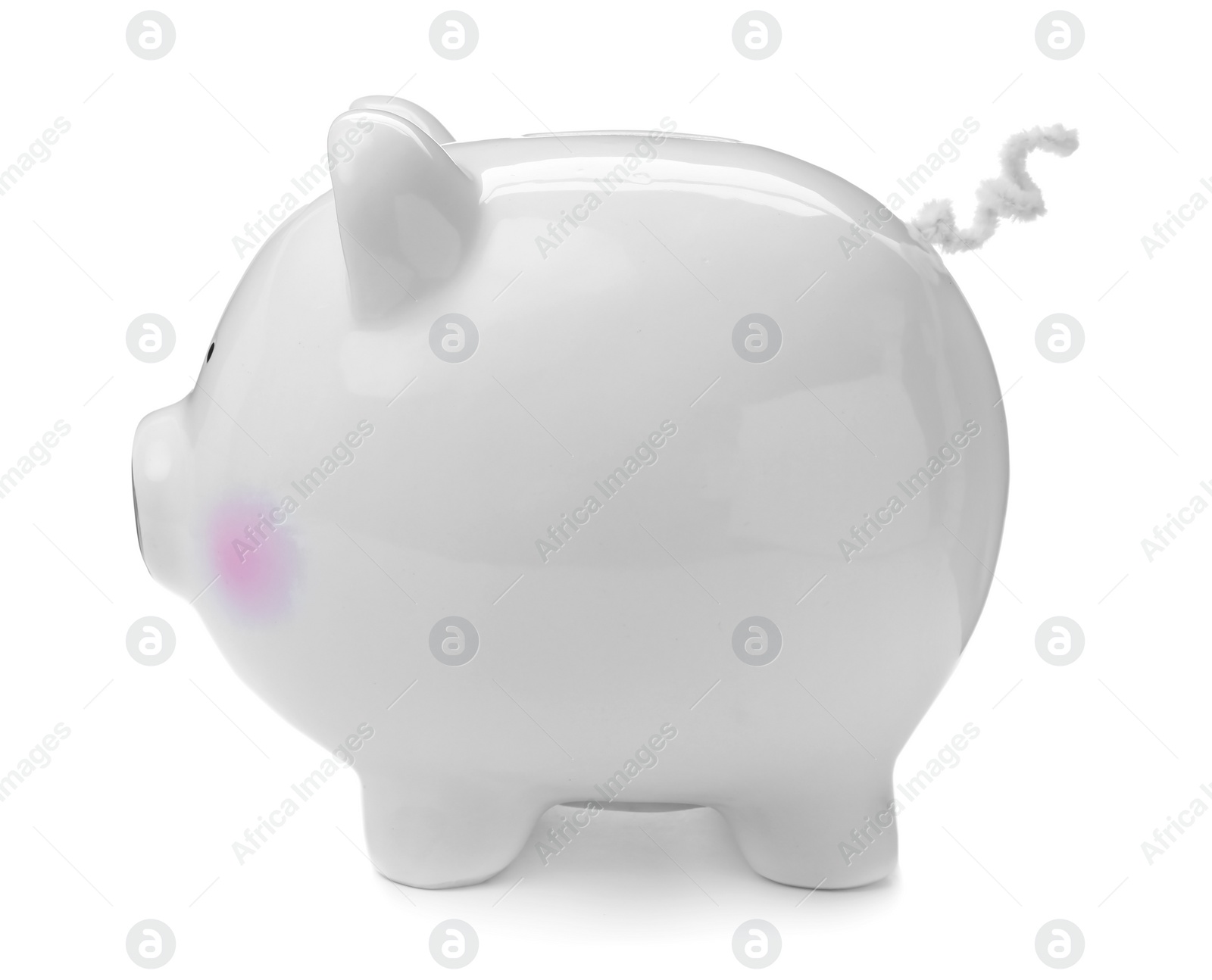 Photo of Cute piggy bank on white background. Money saving