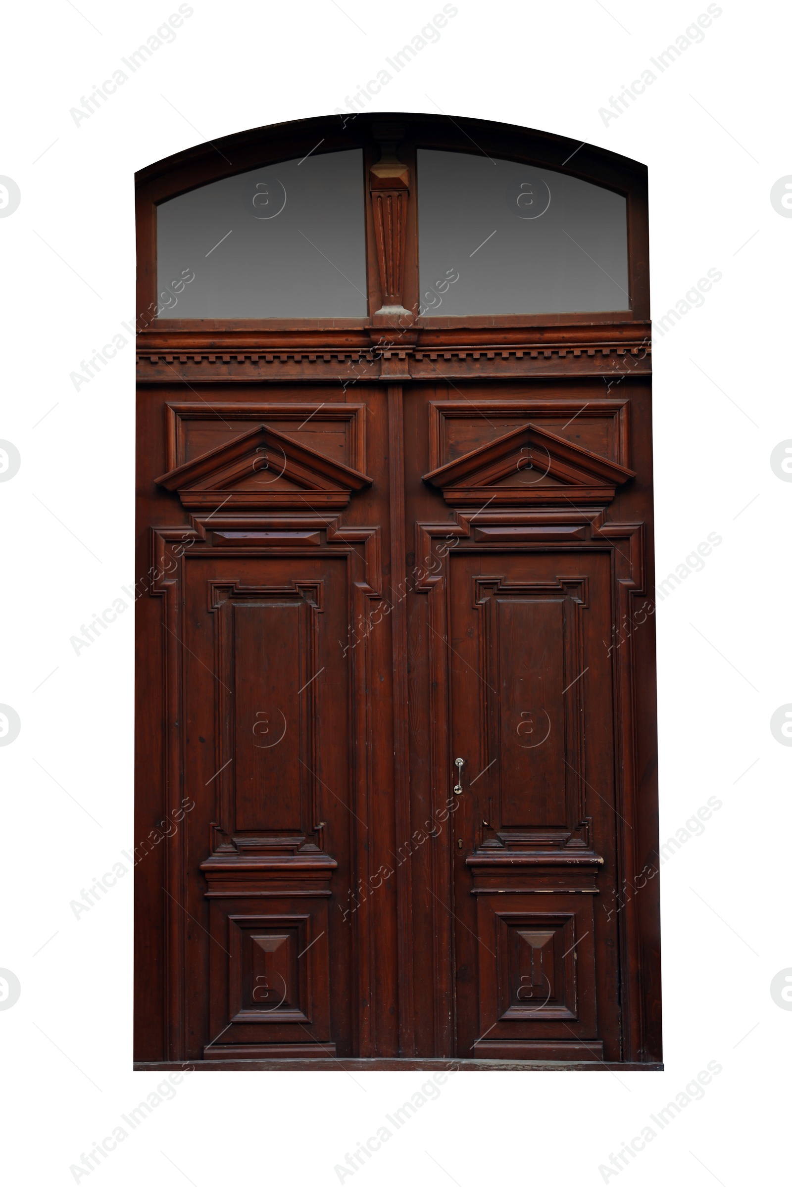 Image of Beautiful old-fashioned wooden door and transom window isolated on white