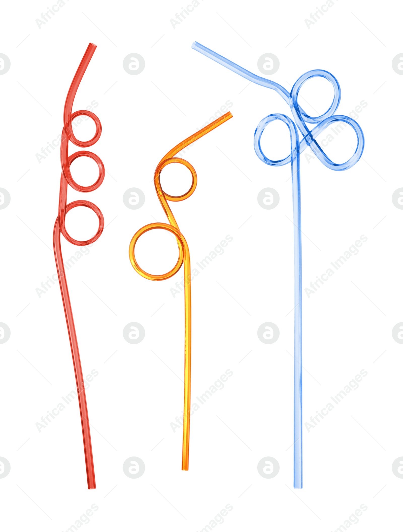 Image of Set with different straws for drinks on white background