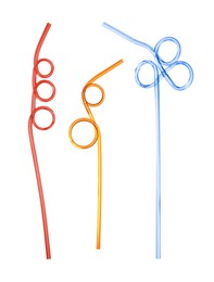 Image of Set with different straws for drinks on white background