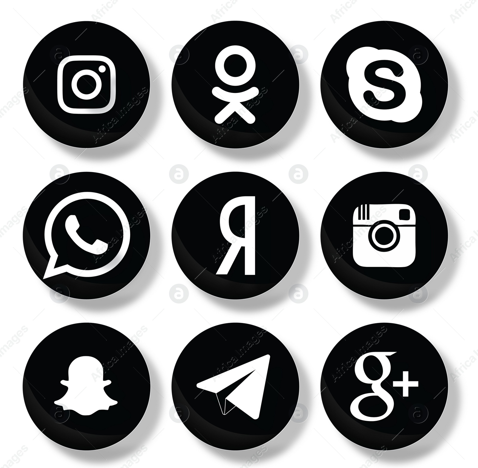 Illustration of MYKOLAIV, UKRAINE - APRIL 5, 2020: Collection of different social media apps icons, black and white