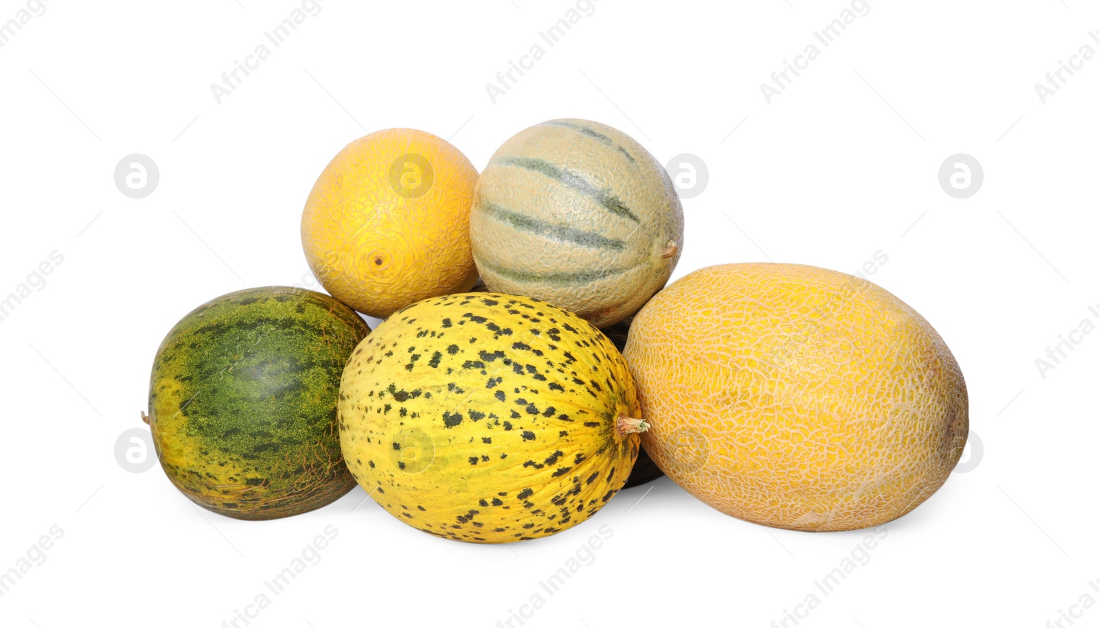 Photo of Tasty colorful ripe melons on white background