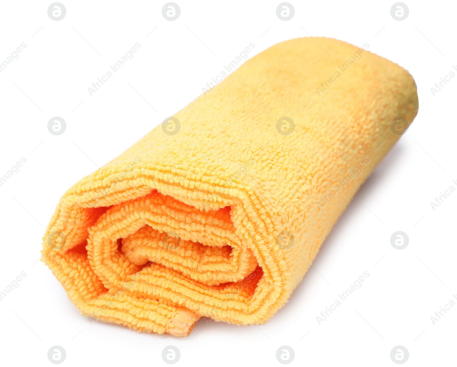 Photo of Clean orange microfiber cloth isolated on white