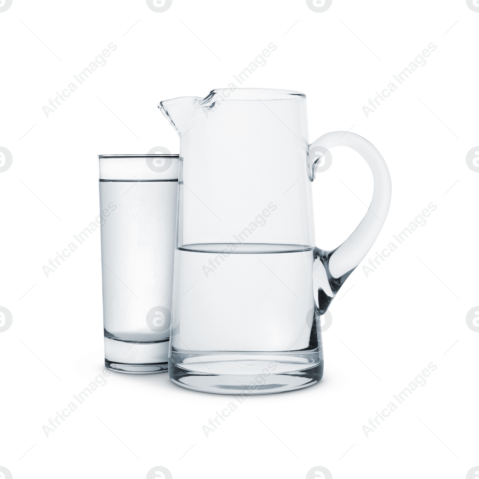 Image of Glass and jug with water isolated on white