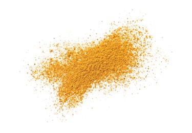 Dry curry powder isolated on white, top view