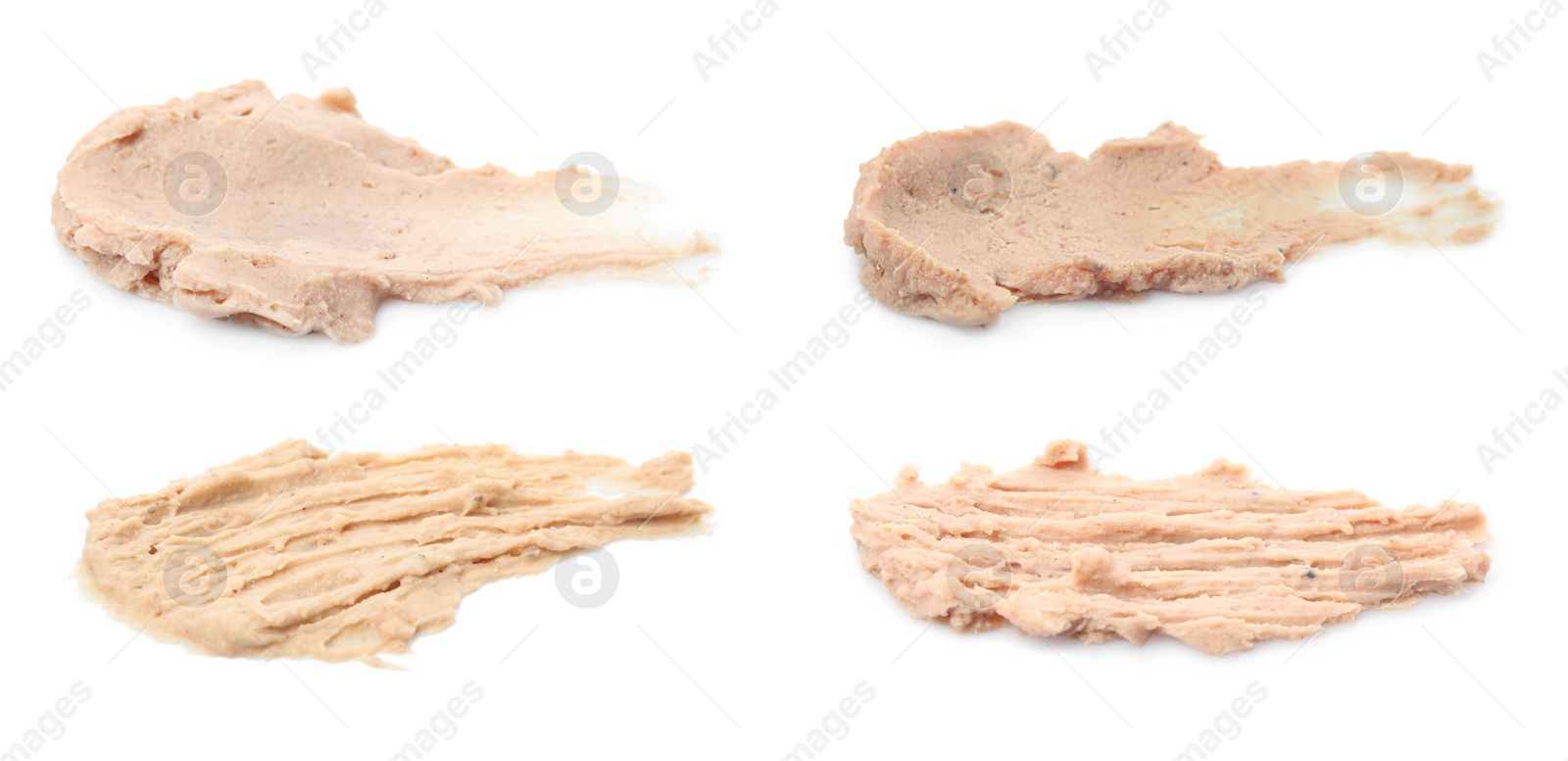 Image of Smears of tasty liverwurst on white background. Banner design