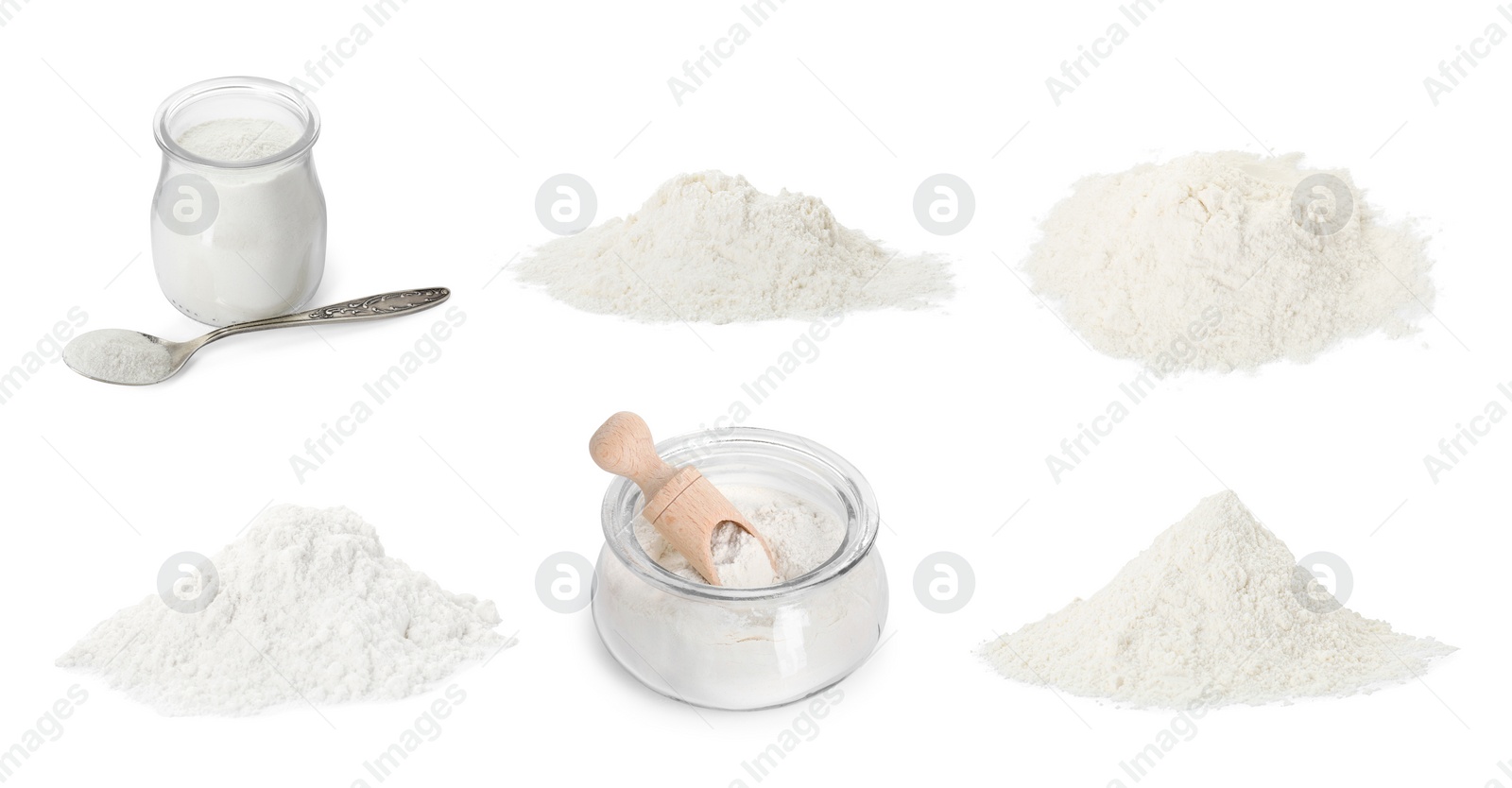 Image of Set of baking powder isolated on white