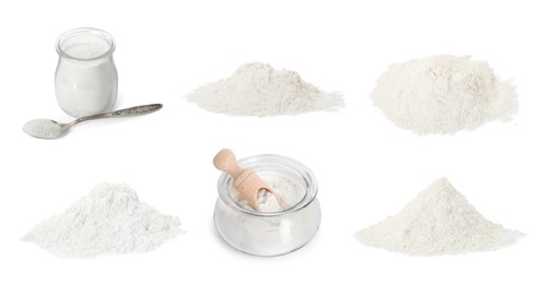 Image of Set of baking powder isolated on white