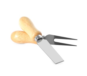 Plane knife and cheese fork on white background