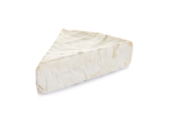 Photo of Piece of tasty brie cheese isolated on white